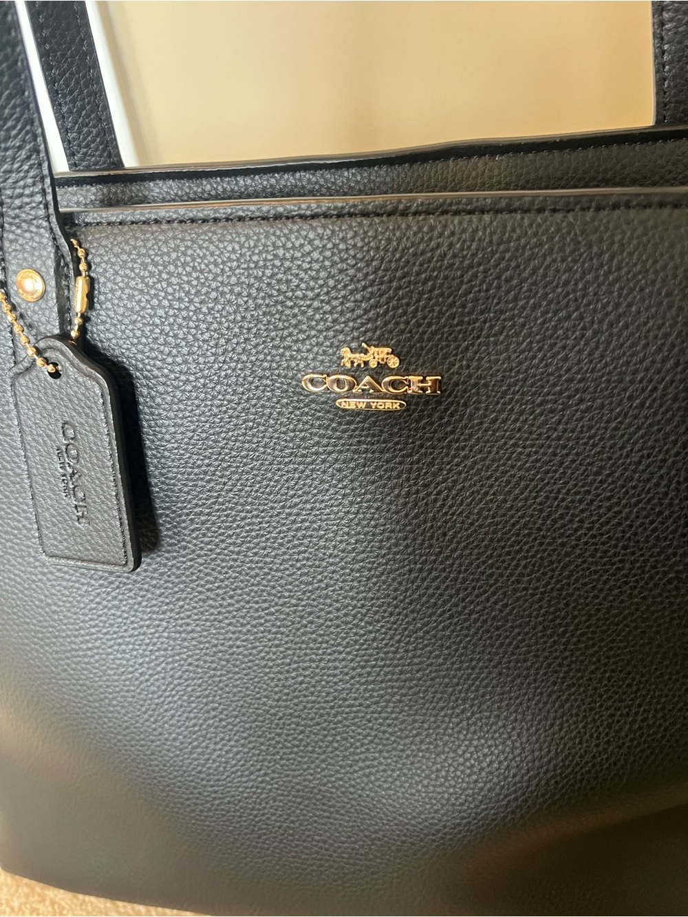 Coach Black Pebbled Leather Tote with Gold Hardware - Picture 5 of 9